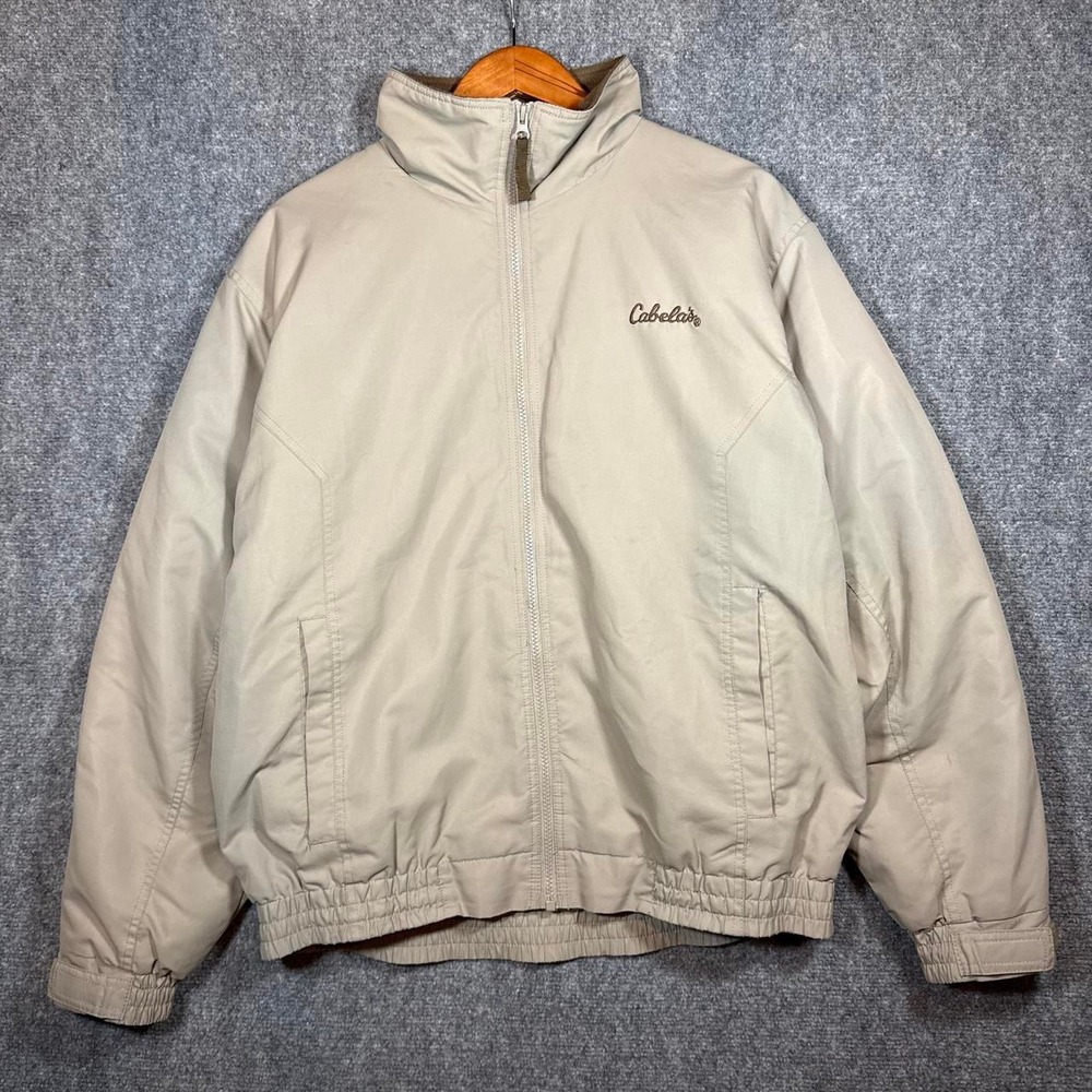 Cabelas Mens Outdoor Hunting Jacket Tan Cream Fleece Lined Medium